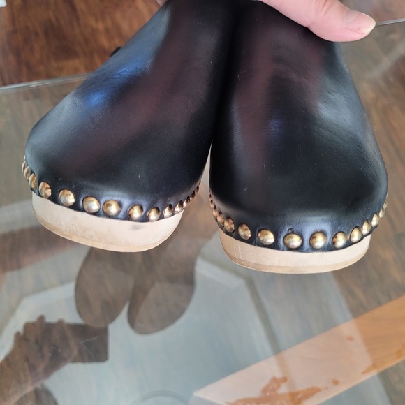 Ulla Johnson Black Leather Studded Wooden Clog Slingback Shoes Women Size 40 - Picture 5 of 11